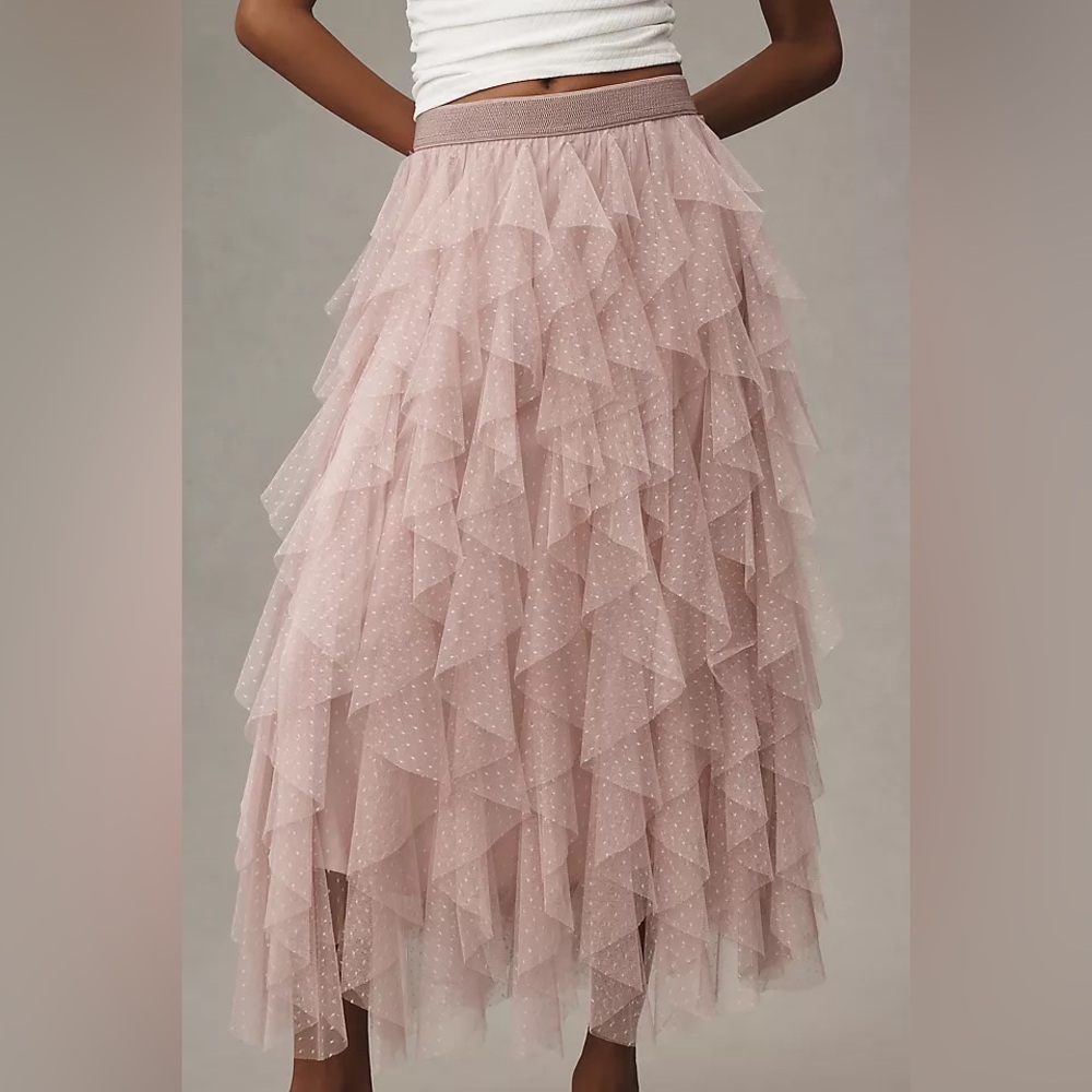 The Chéri Ruffled Tulle Midi Skirt by Anthropologie
